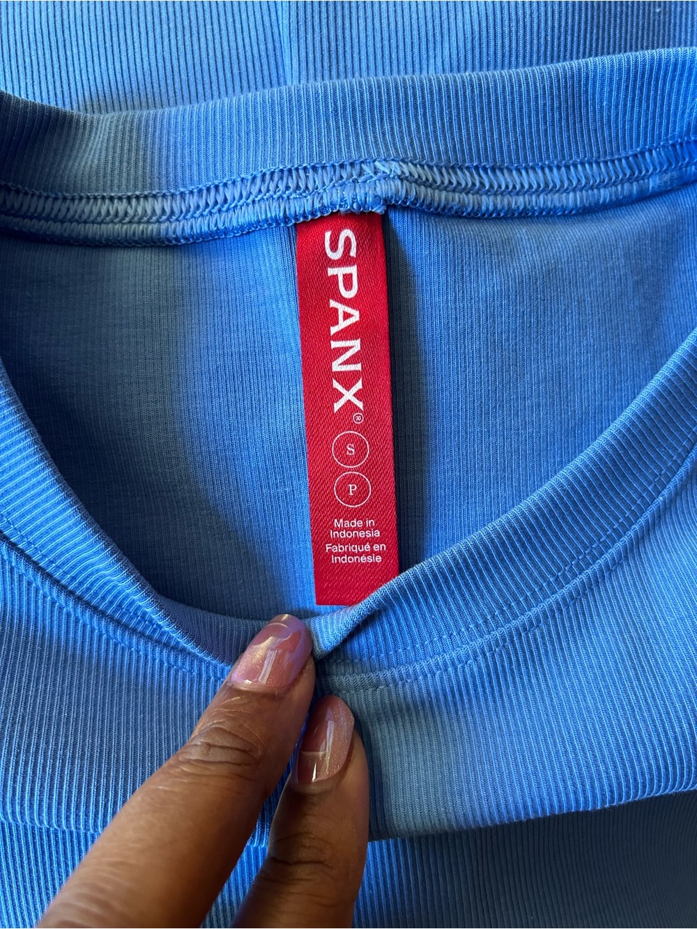 SPANX Ribbed Knit Short-Sleeve Crewneck Tee in Blue Size S NWOT - Picture 4 of 5